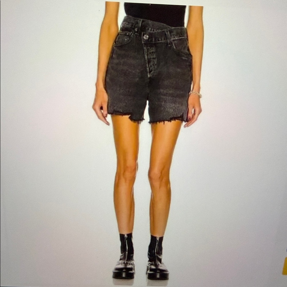 Agolde Black Criss Cross Cutoff Jean Shorts